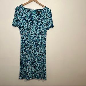 Leslie Fay Short Sleeve Blue Green Fit & Flare Dress Size 8